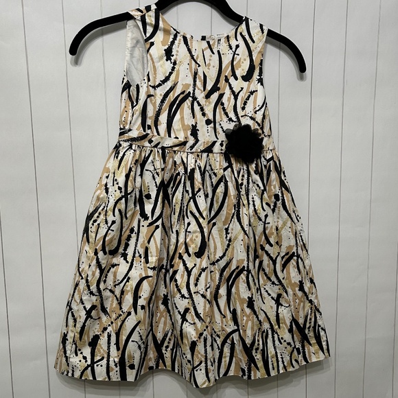Girl's elegant dress, brush print in colors black, beige and gold - Picture 1 of 12